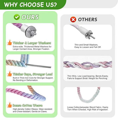 3 Pcs Bird Rope Perches Gradient Color, Bendable Parrot Bird Perch Rope Stand for Cage, Stand Climbing Stand Toy for Cockatiels, Lovebirds, Budgies, Parakeets (2 Long + 1 Short)