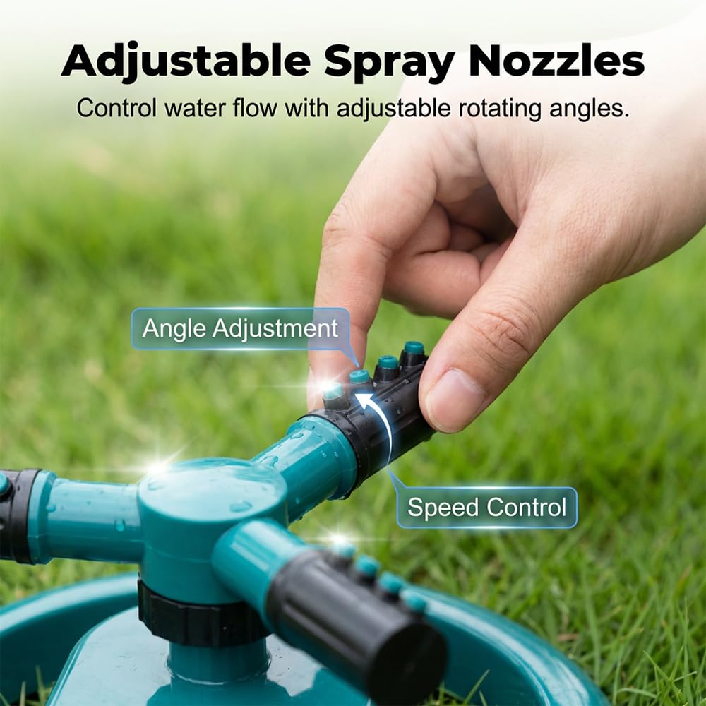 360° Rotating Garden Sprinkler, 2026 New Adjustable Yard Sprinkler for Backyard Grass Care, Durable Water Sprinkler for Water Play Outdoor Pets Water Fun (Yellow)