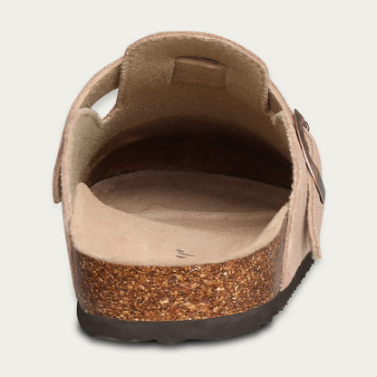 KIDMI Women's Genuine Suede Clogs Cork Footbed Sandals Leather Mules Potato Shoes with Arch Support Taupe 40 (Size 8.5)