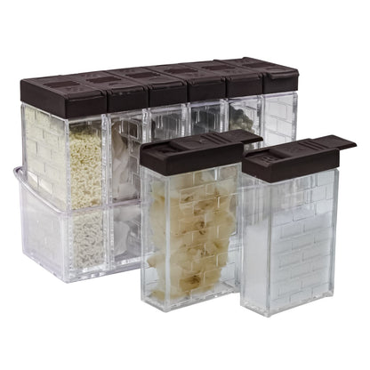 Jucaifu 6 Pcs Spice Shaker Jars, Salt and Pepper Shakers, Plastic Spice Dispenser, Salt Shakers, Seasoning Shaker Box, Condiment Set, spice containers (Brown)