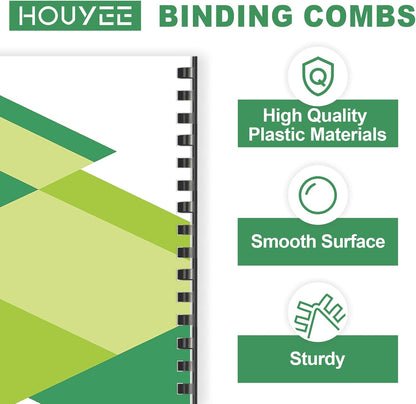 HOUYEE 1/2 Inch Plastic Binding Comb 19 Ring, 90 Sheet Capacity, Letter Size Black Comb Binding Spines (50 Pack)