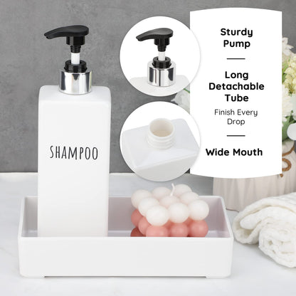 Segbeauty Square Soap Dispenser Refillable, 3pcs 16.9oz Plastic Pump Bottles, 500ml Empty Reusable Modern Bathroom Kitchen Liquid Container Set for Dispensing Shampoo Conditioner Body Soap White