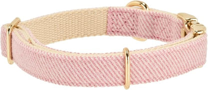 Luxury Soft Cotton Tweed Fabric Dog Collar & Leash Set with Gold Buckle – Durable Fabric, Stylish Design for Everyday Walks(Large Pink)