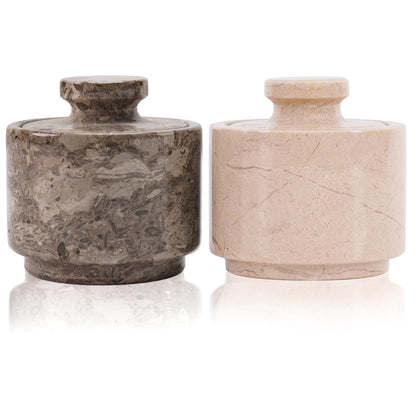 MARBLOUS KRAFTS Marble Salt Cellar 3" Inch Oceanic and Verona Celtic Salt and Spice Holders, DiningTable Decor for Kitchen & Home, Sea Salt Holder with Lid Storage Container, Gift for Mom