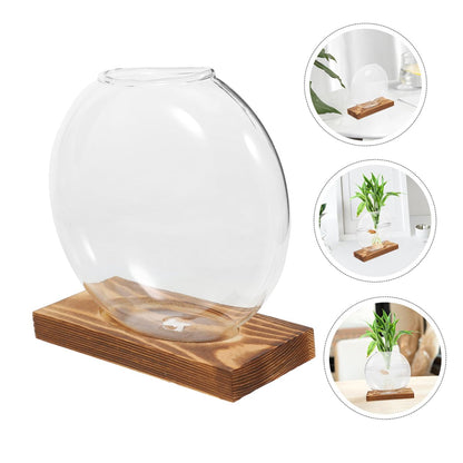 EPIGEIST 2pcs Hydroponic Glass Vase Containers with Wooden Base, Plant Terrarium for Indoor Propagation, Desktop Hydroponic Plant Vase for Home and Office Décor