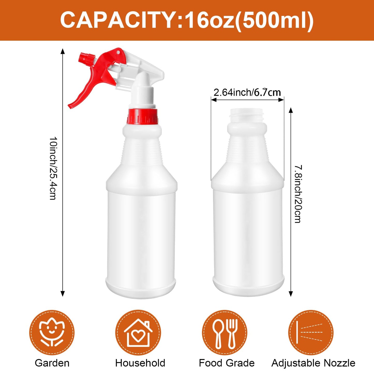 Eccliy 12 Pcs 16 Oz Plastic Spray Bottle, Adjustable Empty Reusable Sprayer for Cleaning, Planting, Water, Bathroom and Kitchen, BBQ, Commercial and Residential (Original,Red)
