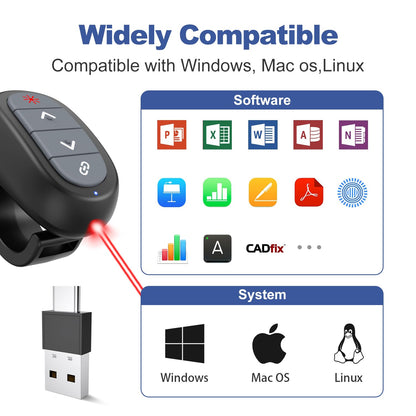 Presentation Clicker PowerPoint Wireless Presenter Remote: USB C Laser Pointer Computer Clickers, Hyperlink Finger Ring Project Power Point PPT Clicker for Mac Laptop Office, Google Slide Advancer