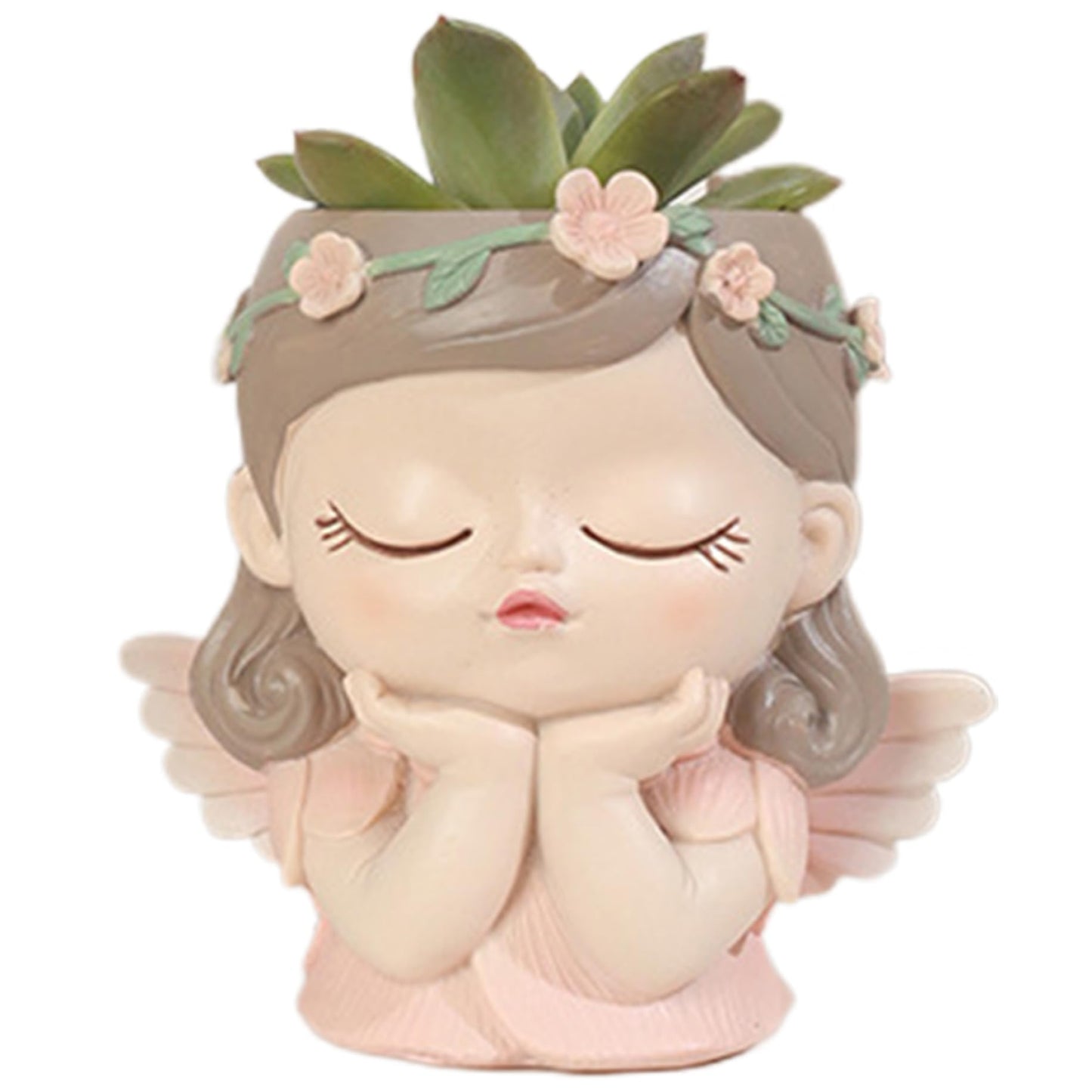 BEAHING Face Planter, Fairy Girl Face Plants Pots, Resin Waterproof Head Pot with Drainage Hole, Small Girl Face Succulent Pots for Indoor Plants Tiny Cactus (Praying)