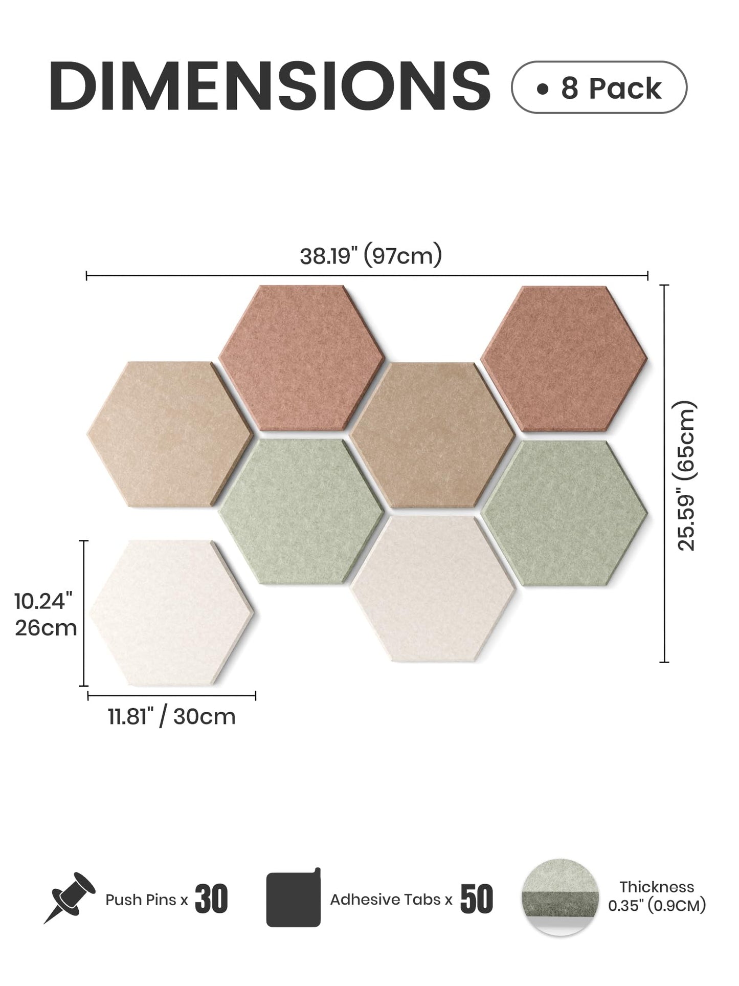 Fluxynara Hexagon Cork Board Alternative for Walls Decor-8-Pack Felt Bulletin Board Tiles,with 30 Pushpins,50 Adhesive Tabs for Office,Classrooms & Home Pin Board Felt Board-Boho