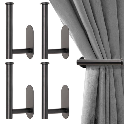 Metal Curtain Holdbacks - Self-Adhesive Curtain Pull Backs, Curtain Hooks - No Drill Curtain Drapery Tiebacks Holders for Windows, Doors - Multi-Purpose Hooks for Home - Set of 4
