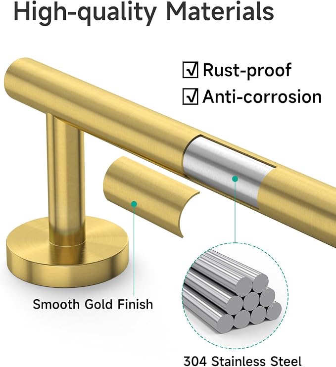 USHOWER Light Gold Towel Bar, 22-Inch Towel Racks for Bathroom Wall-Mounted, SUS304 Stainless Steel Towel Rod (Total Length 24-Inch)