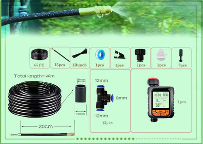 New drip Irrigation kit, Automatic Garden Watering System, Quick Connector and 360-degree Bending Dropper atomizing Copper Nozzle, Garden Plant Lawn Courtyard Watering System. (65FT Ⅱ)