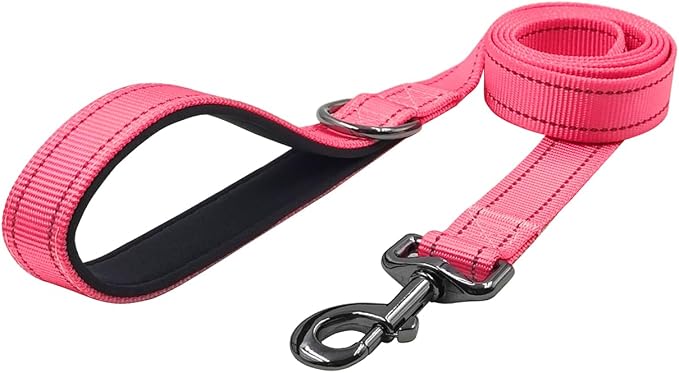 Dog Collar Leash Set, Durable Polyester with Safety Reflective Strips, 5 ft Matching Leash, Neoprene Padded Handle, Adjustable 4 Sizes for Small Medium Large Dogs.(S, Pink)