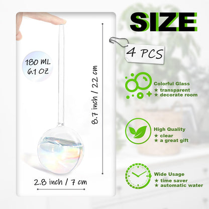 Pynqdfu 4 Pcs Plant Watering Globes,Rainbow Gradient Glass Watering Devices,Self Watering Planter Insert Plant Accessories for Indoor,Outdoor,Flowerpot,Hanging Plants,Home Garden,8.7" L×2.8" D