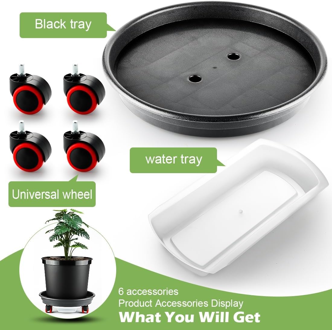RooTrimmer 15 Inch Plant Caddy with Wheels,Heavy Duty Rolling Planter Dolly,Drainage Holes & Drip Tray,Movable Plant Stand for Heavy Pots Indoor Outdoor