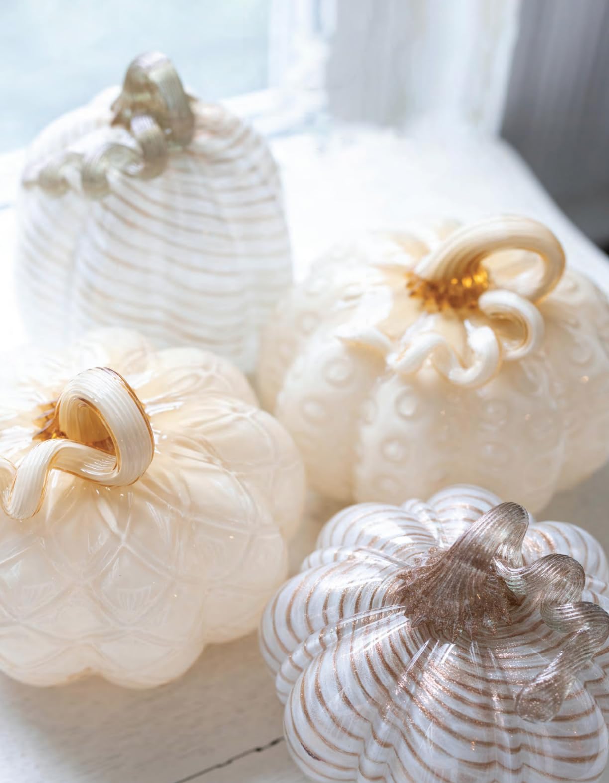 Boston International Handblown Art Glass Pumpkin Thanksgiving Halloween Decorations for Home, Medium, Butter with Dots