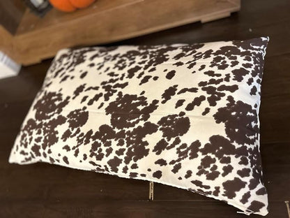 Natural Cotton Canvas Dog Bed – Raw Cotton Filled Pet Cushion Insert, Breathable Eco-Friendly Dog Mattress, Durable Washable Cover with Zipper (Cow Print Brown White, Small 36"x22"x3")