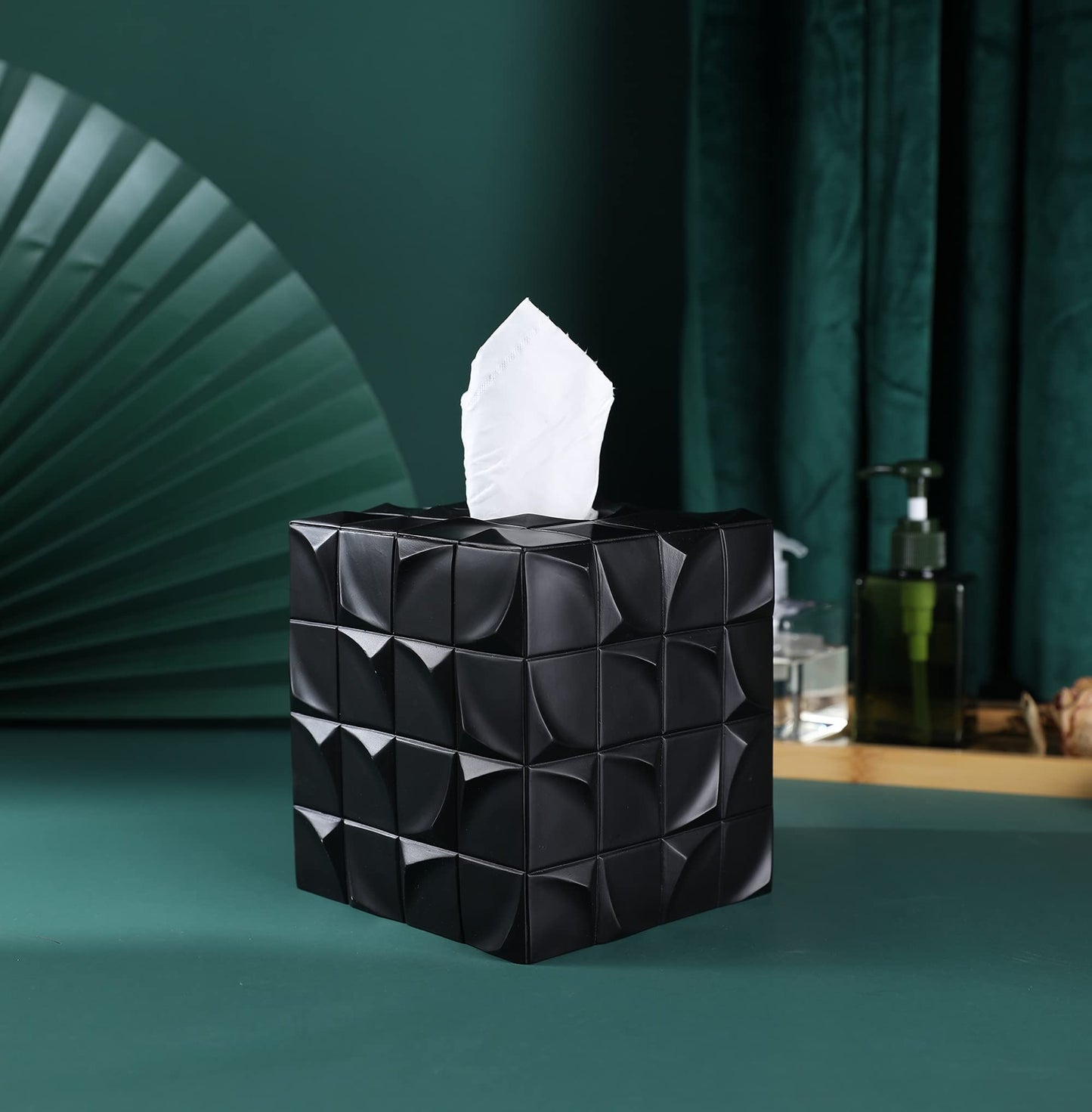 Hymmah Modern Square Tissue Box Cover Holder,Bathroom Accessories Decor Unique Design Tissue Box Cover for Bathroom Vanity Counter Tops Also Great for Bedrooms and Living Rooms