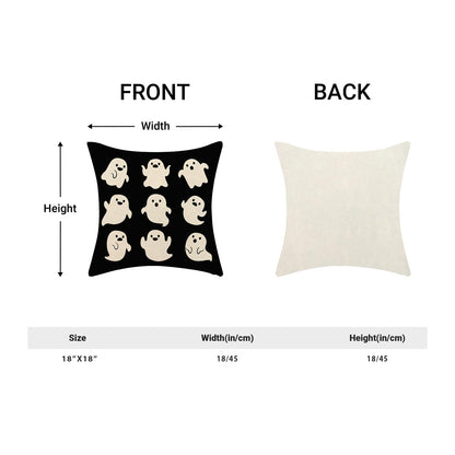 Sorktse Halloween Pillow Covers 18 x 18 Inch Set of 2 Cute White Ghost Throw Pillows Outdoor Decorative Holiday Black Pillowcases Linen Cushion Cases for Farmhouse Home Bed Sofa Couch
