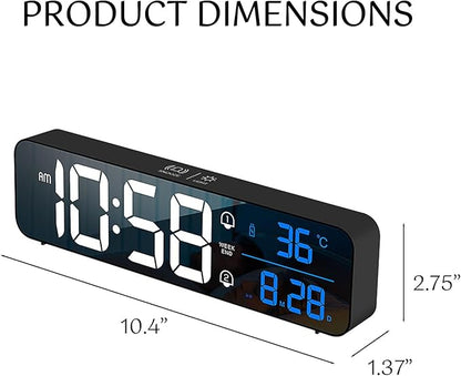 Digital Clock, Large Display LED Alarm Clock for Living Room Bedroom Office, Rechargeable Wall Clock, Sound-Activated, Snooze, Date & Temp Display, 40 Tones, 2 Alarms, 4 Volume, 5 Brightness Dimmer