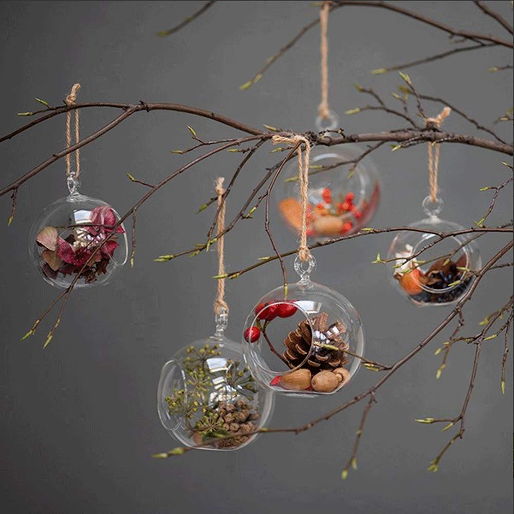 Ecosides Tealight Hanging Holders Hanging Glass Orbs Candle Holders Without 2 Side Hole Candlestick Terrarium Globe(6Pcs)