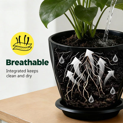 KEETUMOOD Plant Pots, Self Watering Planters with Drainage Holes and Trays, Flower Pots for Indoor Outdoor - 6 Pack(4/5/6/6.5/7/8 Inch) (Black)