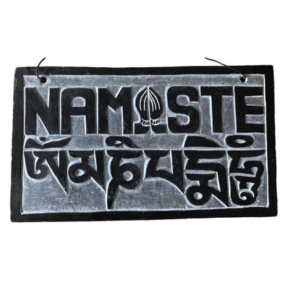 14cm / 5.5'' Fair Trade Nepalese Stone Om Sign namaste stone sign om padme welcome door hanger buddhist