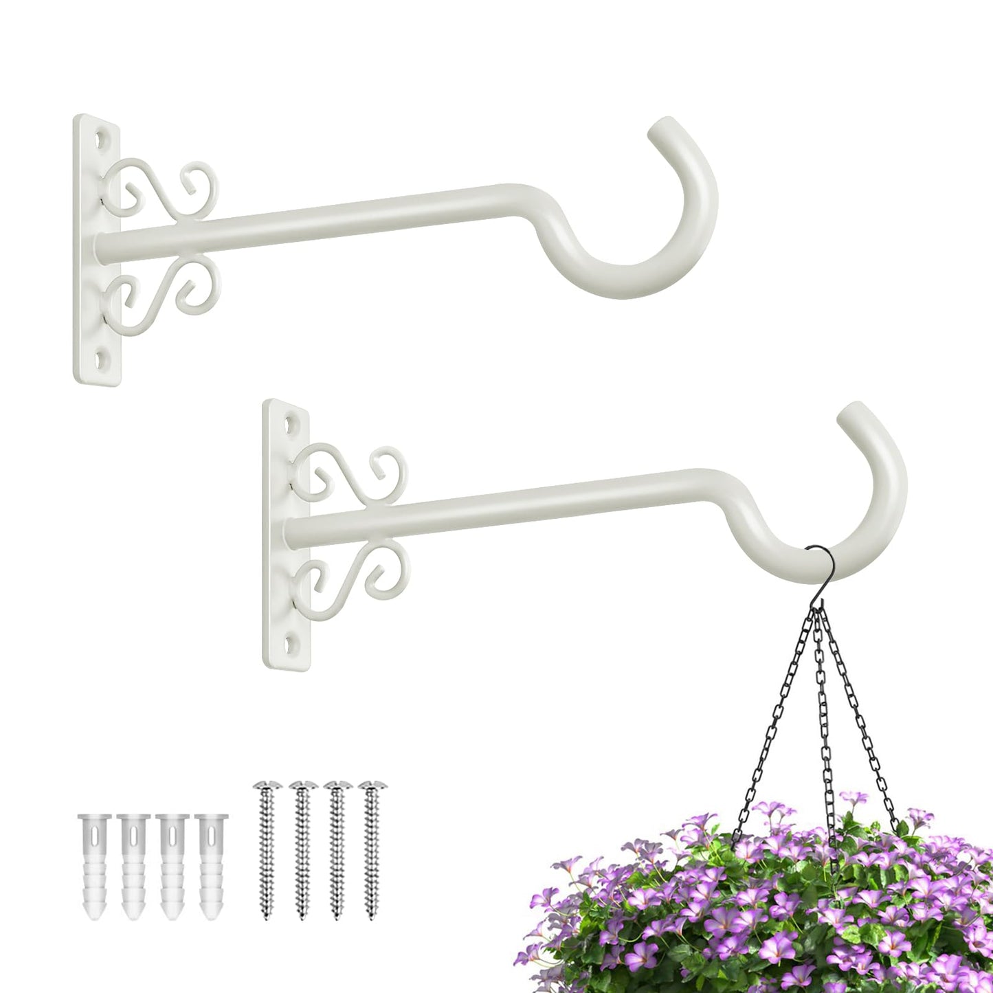 BOLITE Plant Hangers, 8 Inch Plant Hooks for Wall Indoor Outdoor, Metal Hooks for Hanging Hummingbird Feeders, Bird Feeders, Planters, Lanterns, Wind Chimes, 2 Pack, White, Gifts for Women Men