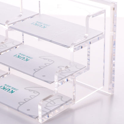 HeZone Business Cards Holder Display for Desk, Clear Acrylic Multiple 3 Tier 6 Slot Business Card Stand, Holds 300 Cards-1 Pack (6 Slots-H)