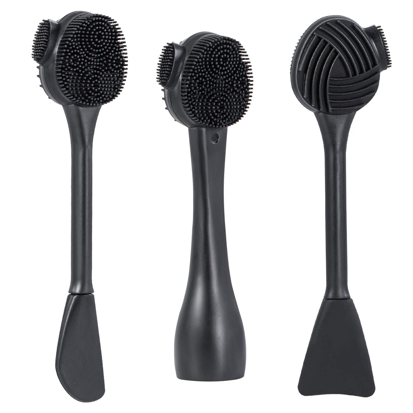 Silicone Facial Cleansing Brush 3 Pack, Beomeen 4 in 1 Handheld Face Scrubber for Deep Gentle Exfoliating, Double-Ended Face Wash Scrub Brush for Face Skincare and Massage (Green)