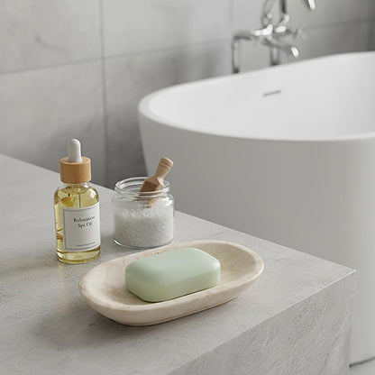 Creative Home Natural Champagne Marble Soap Dish for Bar Soap, Compact Beige Stone Soap Holder for Bathroom Sink and Shower Shelf, Solid Marble, 5.8 x 3.8 x 0.9 in