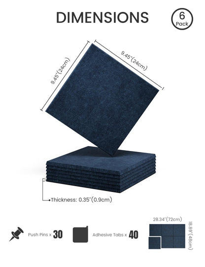 Felt Bulletin Board Tiles -28"x18" Cork Board Alternative for Office Decor, Push Pin Board Wall Organizer 6-Pack - Carbon Blue