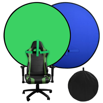 Portable Blue Green Screen Chair, 57 in Greenscreen Backdrop with Stand 2-in-1Double Sided Foldable Green Background, for Video Chats and Meetings, Photography, Photo Zoom, Streaming Games