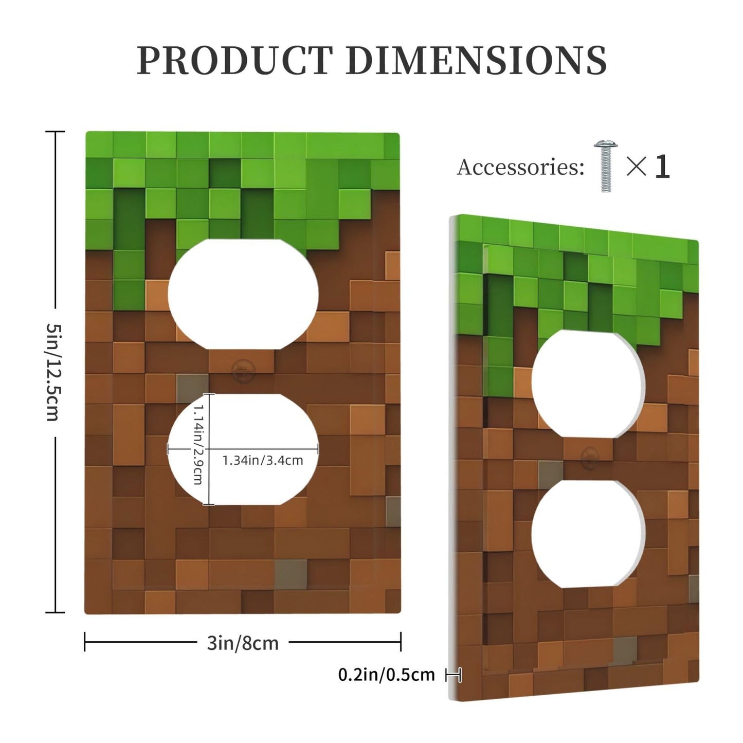 Pixel Style Gamer Themed Grass Block Outlet Covers 1 Gang Duplex Light Switch Cover Decorative Switch Plates Electrical Receptacle Faceplate Wall Plate for Kids Room Office Home Decor