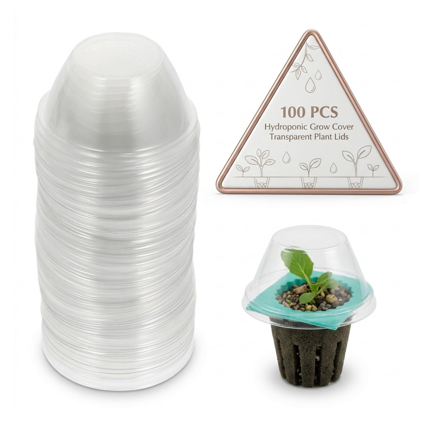 POPETPOP 100 Pcs Plastic Dome Lids - 1.57 Inch Inner Diameter Transparent Hydroponic Plant Caps, Hydroponics Pod Hole Cover for Seedling Clone & Plant Sprouting