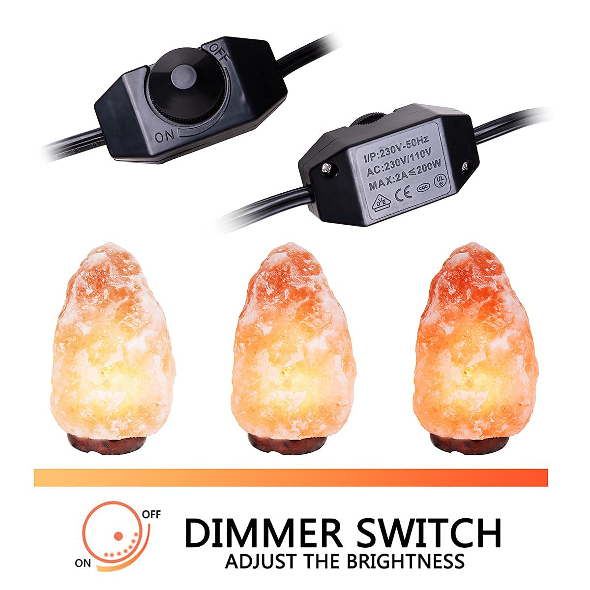 OHLGT Himalayan Salt Lamp Cord Replacement with Dimmer Switch and E12 Halogen Salt Lamp Bulbs(6-Pack), 5 Feet Salt Lamps Cords with Base Assembly