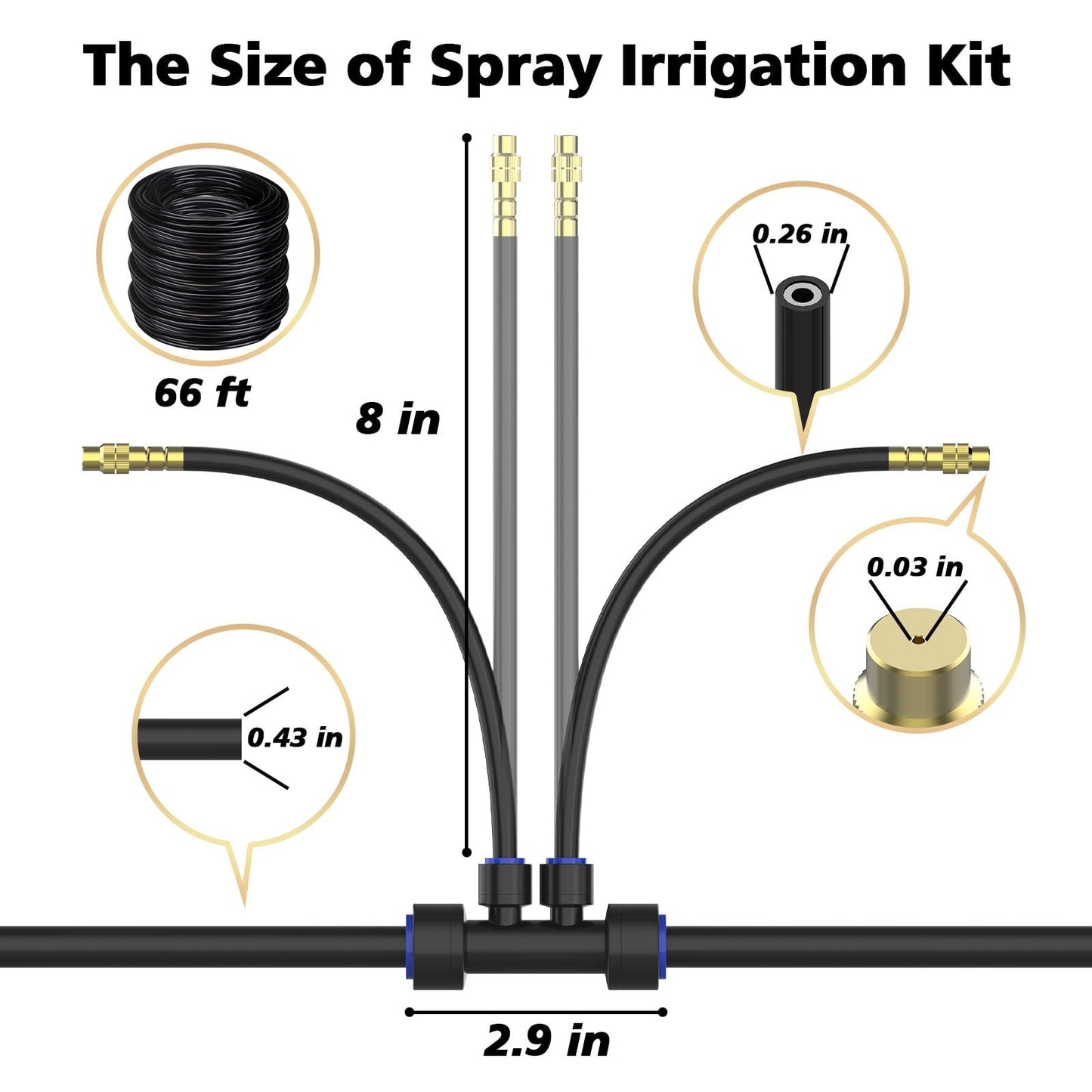 Drip Irrigation System 2 Ports - 360°Adjustable Garden Watering System 66FT with 40 Nozzles, Drip Irrigation Kit for Garden, Yard, Lawn, Greenhouse, Plants, 2/5 inch Hose