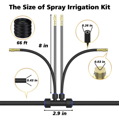Drip Irrigation System 2 Ports - 360°Adjustable Garden Watering System 66FT with 40 Nozzles, Drip Irrigation Kit for Garden, Yard, Lawn, Greenhouse, Plants, 2/5 inch Hose