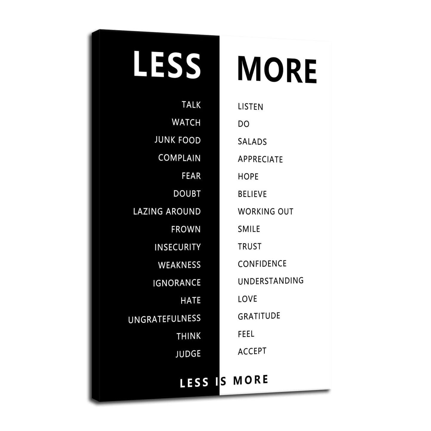 Motivational Print Wall Art for Office Black and White Less is More Inspirational Poster Inspiring Picture Painting Modern Artwork for Home Bedroom Living Room Office Decor Frame[24''W X 36''H]