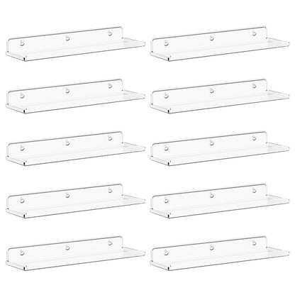 Lifewit Floating Shelves for Wall, Acrylic Display Shelf Wall Mounted for Figure, Car, Art, Book, 14" Perfume Organizer for Bathroom, Bedroom, Living Room, Nursery, Home Decor, Clear, 10 Pack