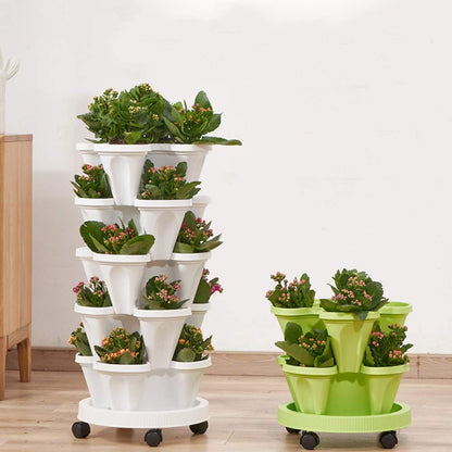 MTICYL Vertical Planter 5 Tiered,Stackable Planters for Strawberry Herb Flower and Vegetable Stacking Garden Tower Gardening Pots with Removable Wheels and Bottom Indoor Outdoor