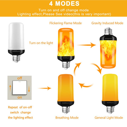 aobthurn Flame Light Bulbs, 4 Modes LED Flame Effect Light Bulb, E26 Base Flickering Light Bulb,Fire Light Bulbs Halloween Home Party (4, Orange)