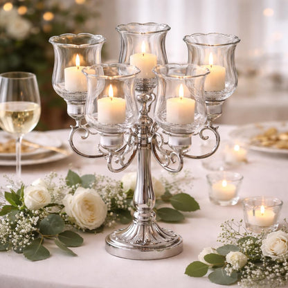 4E's Novelty Clear Glass Votive Cups with Peg - Pack of 6 - Tulip Votive for Candelabra Candle Holder, Home Interior Candle Sconce Glass Replacement Parts, Shabbat Candle Glass Oil Lamp (2.75" Tall)