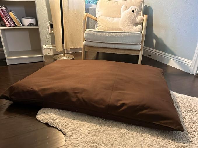 Natural Cotton Canvas Dog Bed – Raw Cotton Filled Pet Cushion Insert, Breathable Eco-Friendly Dog Mattress, Durable Washable Cover with Zipper (Dark Brown, X Large 53"x36"x5")
