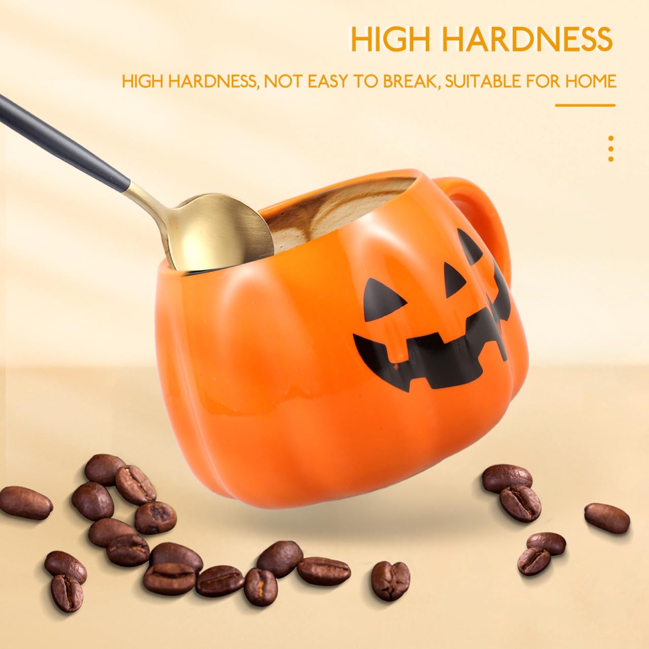 Healifty Halloween Pumpkin Mug with Spoon 12 Oz Ceramic Coffee Cup Pumpkin Shape for Home Office Tea Juice Milk Water