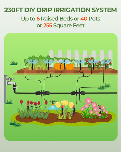 Drip Irrigation System for Watering Garden: 230FT Misting Sprinkler DIY Devices with Tubing Hose for Indoor Plants Outdoor Flower Beds Raised Growing Lawn Tree Patio Hydroponic