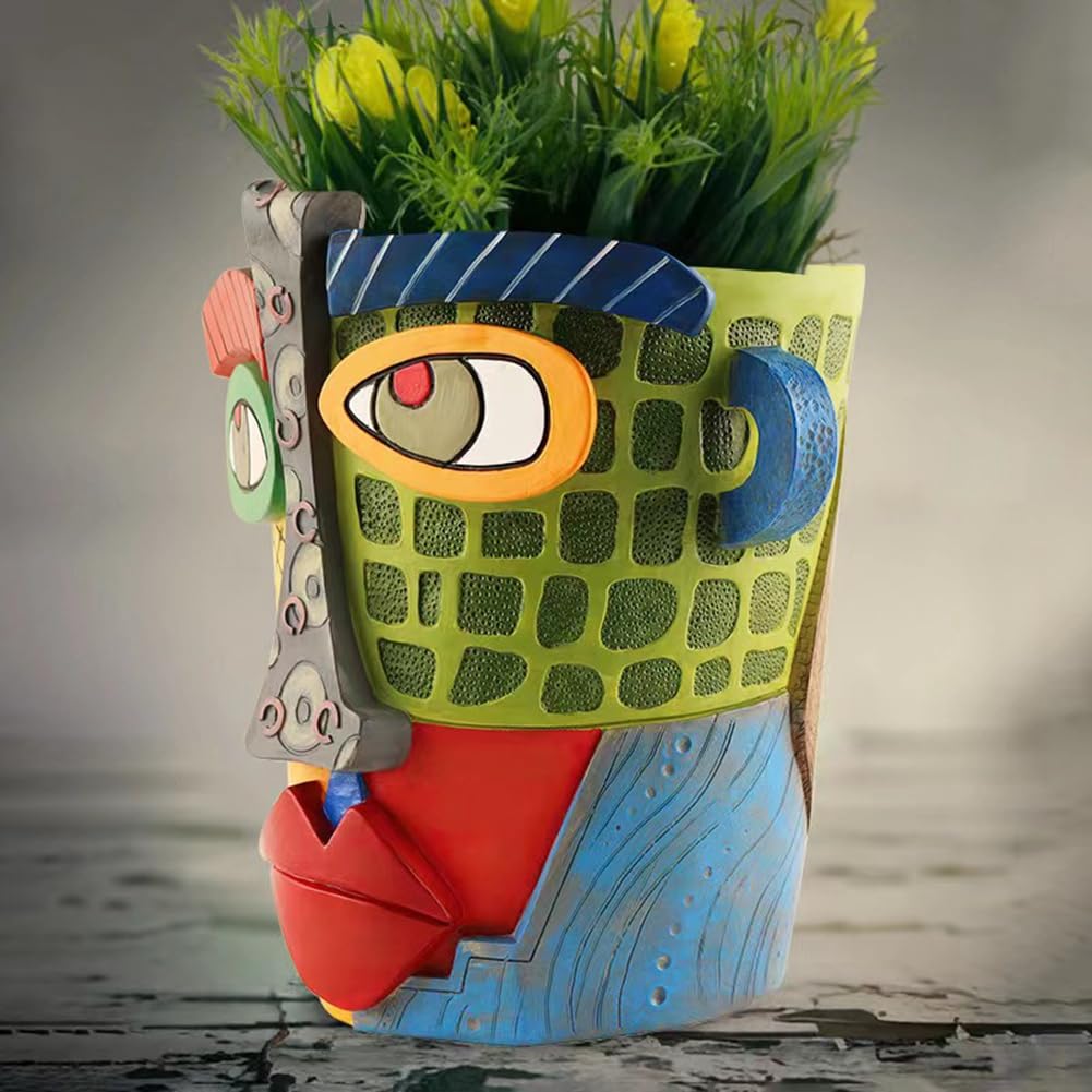 Beranosoer Abstract Rainbow Head Planter, Graffiti Face Planter with Drainage, Flower Plant Pots for Indoor Plants A Small Size