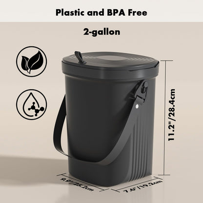 Mountable Silicone Collapsible Kitchen Compost Bin Under Sink, Surumer Hanging Trash Can with Lid for |Cupboard|Bathroom|Bedroom|Office|Camping, Indoor Compost Bucket, 2 Gallon Black