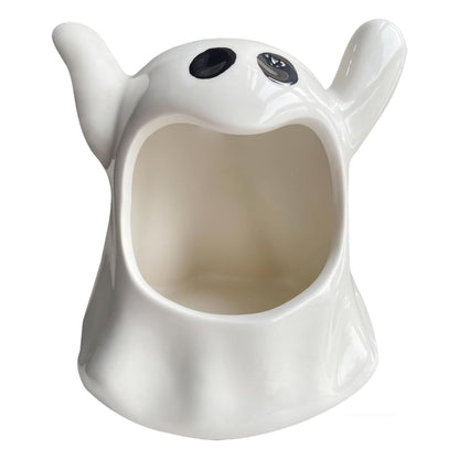 KISWIAR Ghost Shaped Ceramic Holder, Ghost Ceramic Candy Bowl, Halloween Candle Holder Cup, Multipurpose Tabletop Organizer for Party Home Office