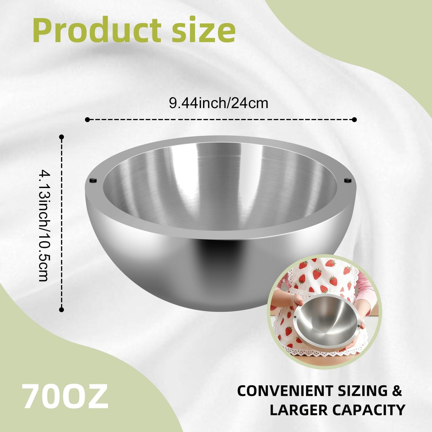 GEMREETA 304 Stainless Steel Dip Chiller Bowl – Double-Walled Insulated Serving Bowl for Salsa, Guacamole, Sauces, Salad & Condiments – Keeps Food Hot or Cold for Parties & Buffets (1, 70 oz)